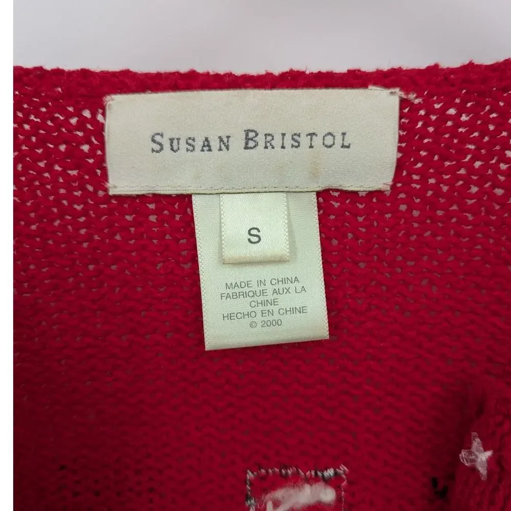 Susan Bristol Red Knit Animal Appliqué Cardigan Sweater Size S 2000 Vintage - Picture 4 of 5